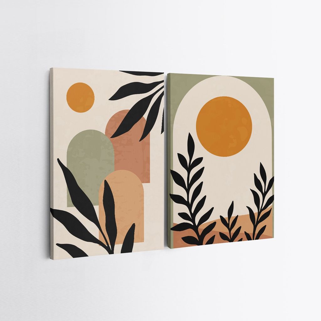 Falikép szett, 2db, levelek és formák, barna - zöld - fekete, 50x70 cm - Butopêa akciós termékkép 1
